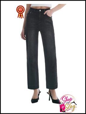 High Waisted Cropped Straight Leg Stretch Denim Jeans